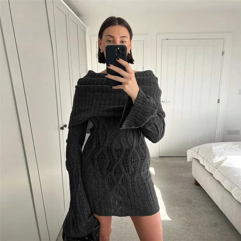 Toloer Sheer Knitted Off-Shoulder Mini Dress-Outfit Ideas