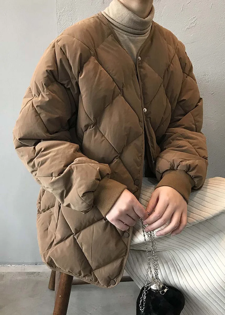 Stylish Khaki Pockets Fine Cotton Filled Parka Jacket Winter