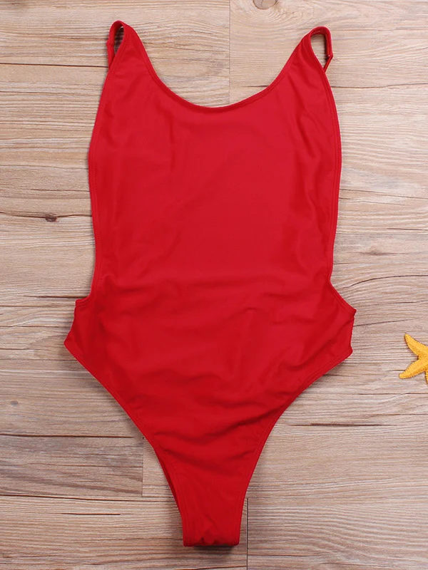Solid Color Sexy Backless One-Piece Swimwear 