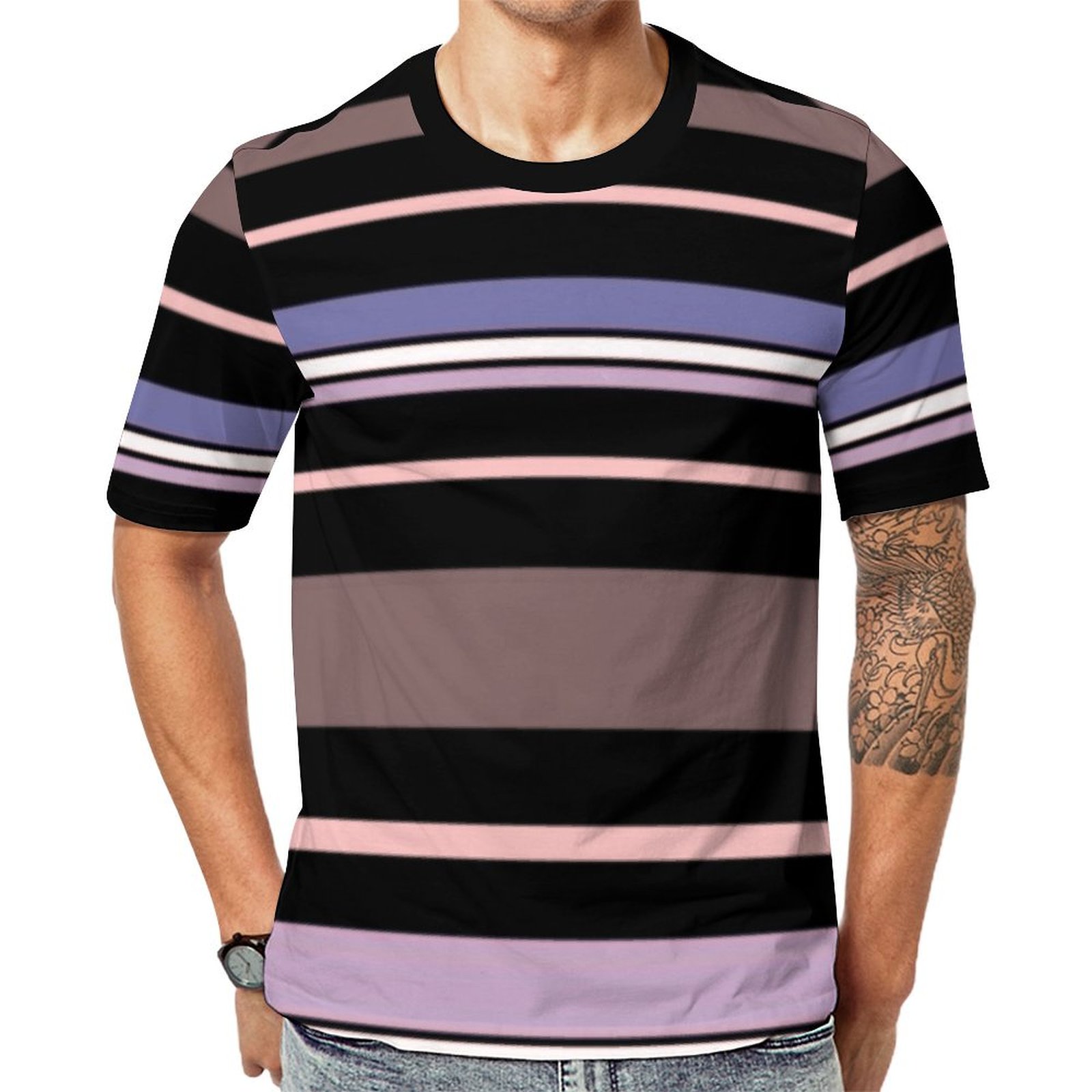 Modern Purple And Black Horizontal Striped Short Sleeve Print Unisex Tshirt Summer Casual Tees for Men and Women Coolcoshirts