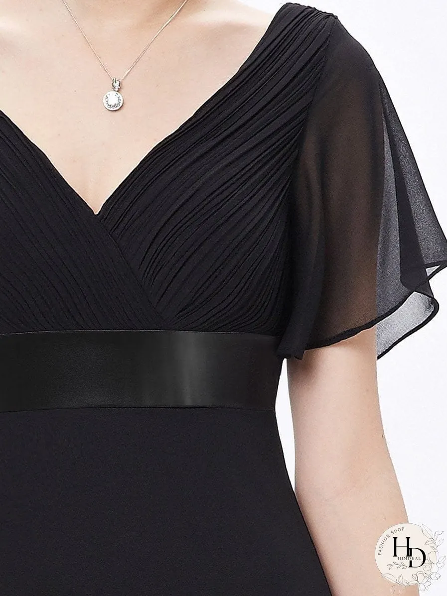 Elegant Double V-Neck Ruffled Padded Evening Gowns