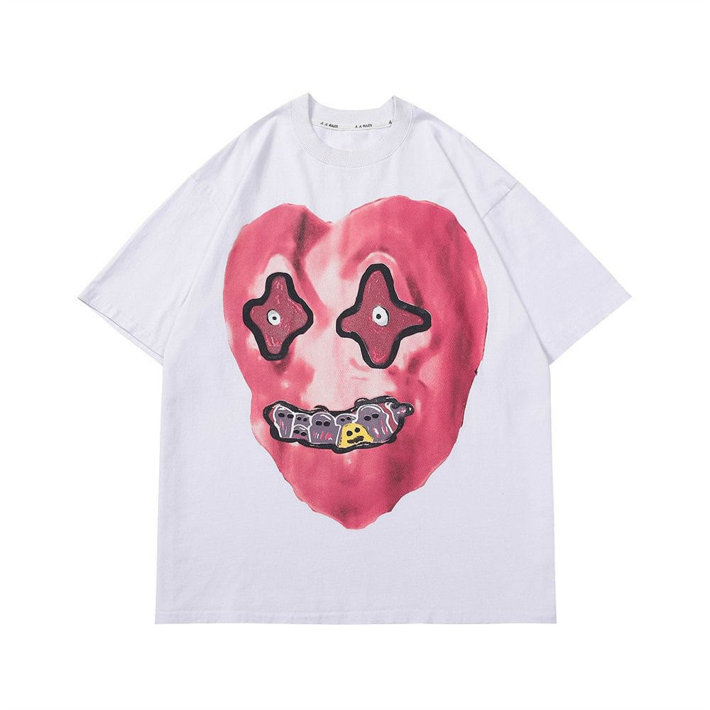 Vintage Heart Graphic Men's Streetwear Oversized T-shirts-VESSFUL