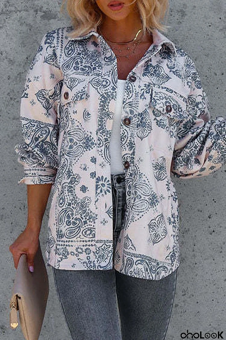 Elegant Print Buckle Shirt Collar Tops