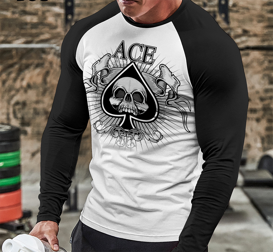 Poker Skull Print Long-sleeved T-shirt