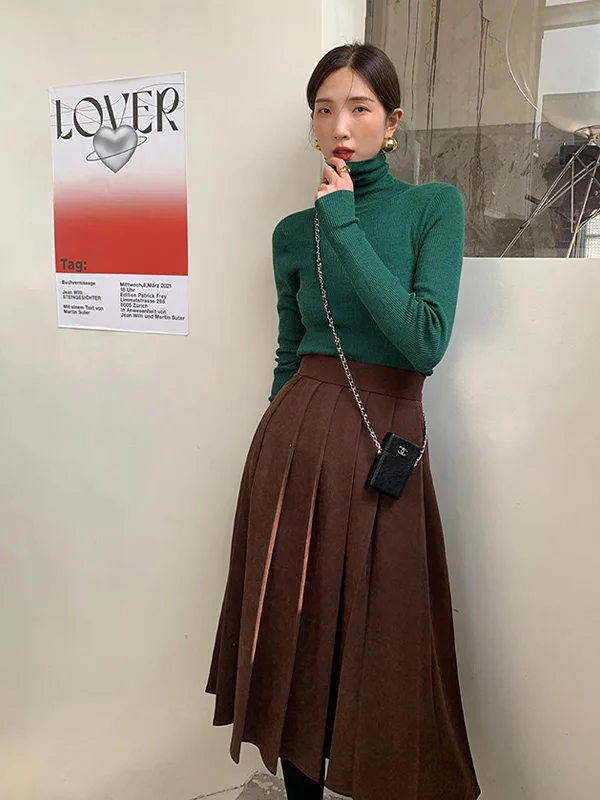 Urban Solid Color Pleated A-Line Skirt - yankia