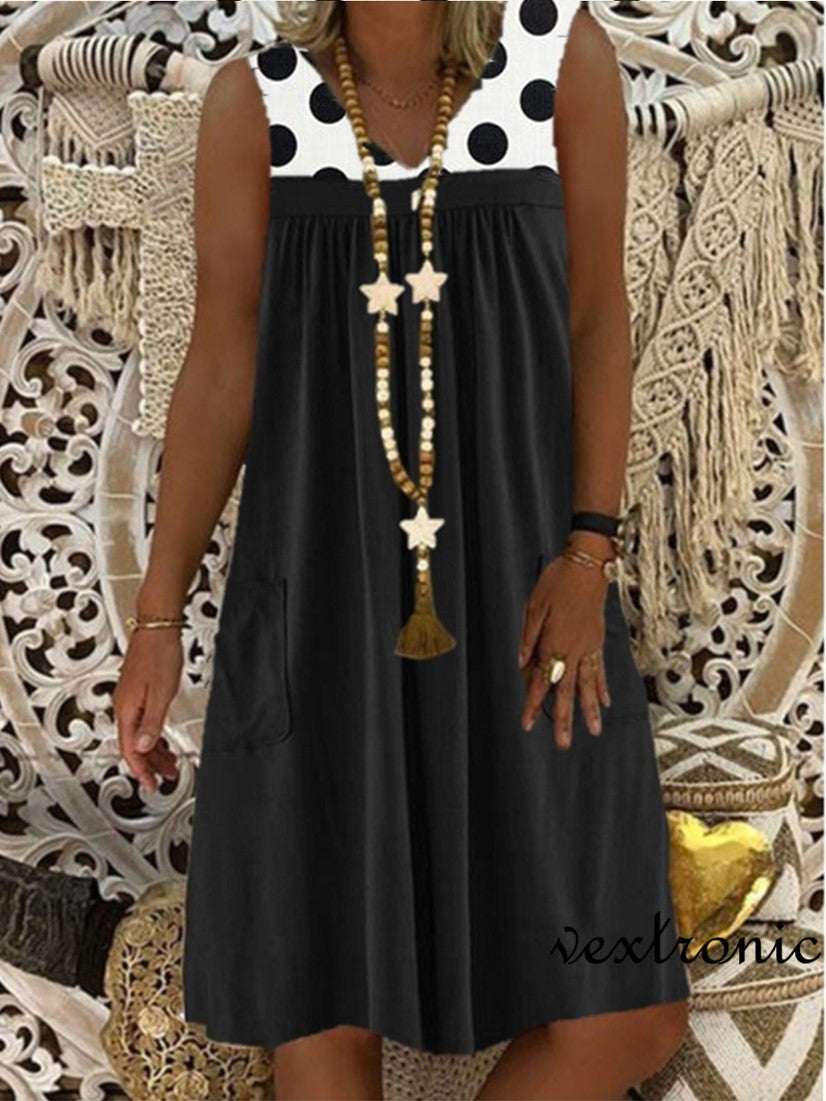 Women Half Sleeve V-neck Solid Color Dress