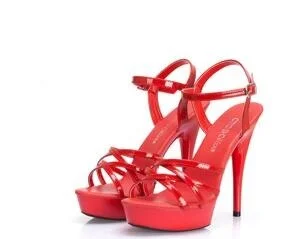 Qengg Hot! Women Summer Sandals Patent Leather Platform Sandals High-heeled Shoes 15cm  Fashion Shows Thin Heels Plus-size pumps 34-44