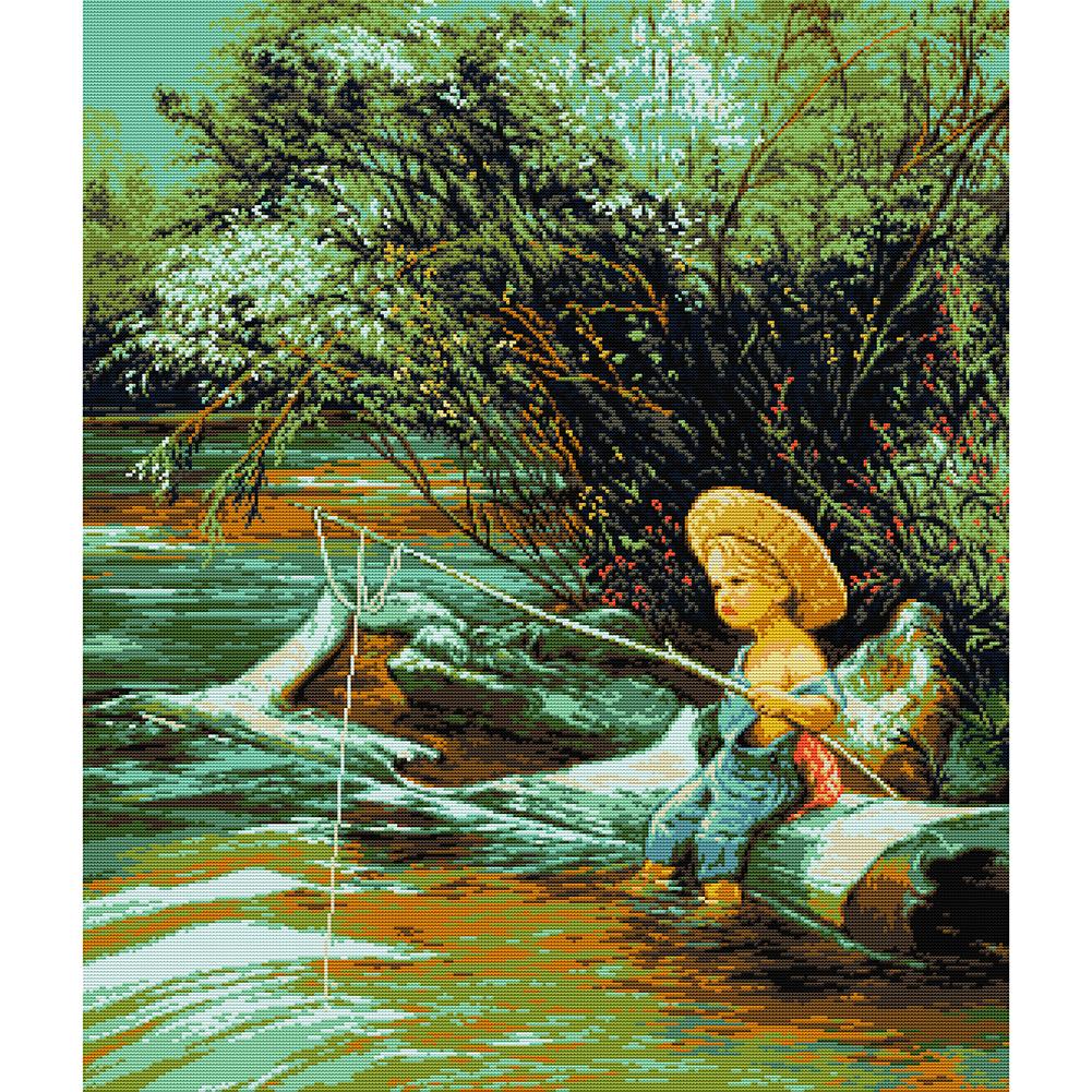 

Little Boy Fishing - 14CT Stamped Cross Stitch - 59*68cm, 501 Original