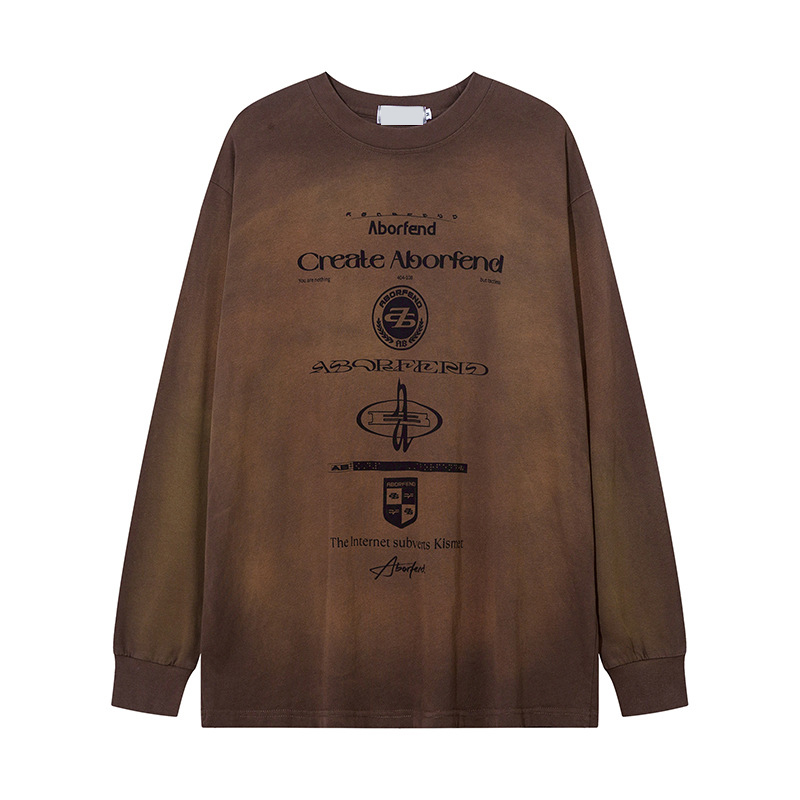 High Version Of Vintage Print Washed Long Sleeve T-Shirt