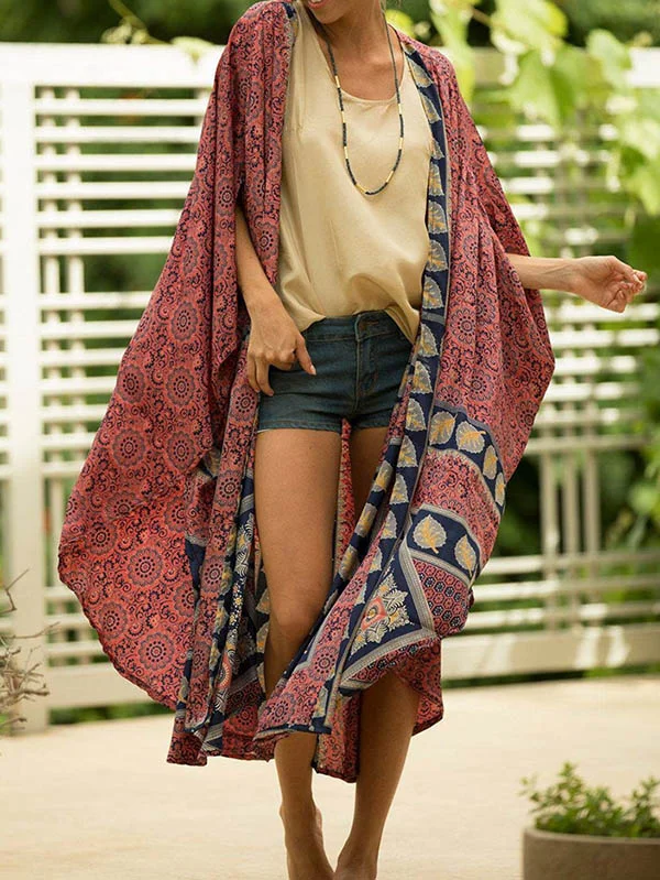 Hawaii Style Loose Flared Sleeves Cover-Ups Tops