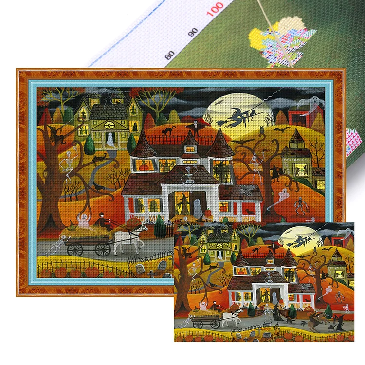 Halloween Country House 11CT Stamped Cross Stitch 70*50CM
