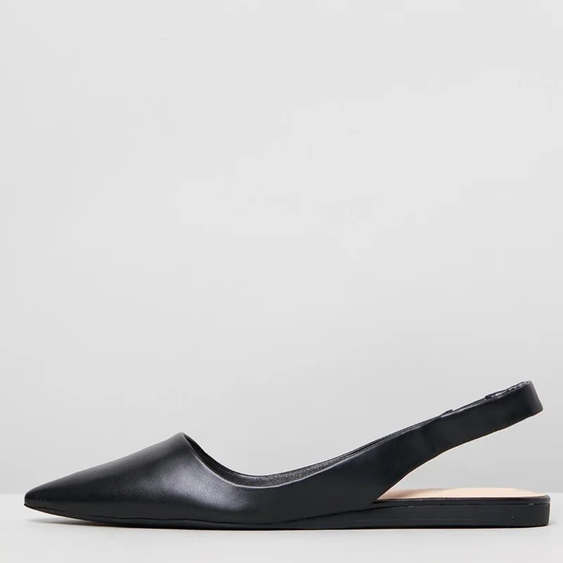 TAAFO Silver Pointed Toe Flat Slingbacks Woman Elastic Band Large Soft Leather For Ladies Casual