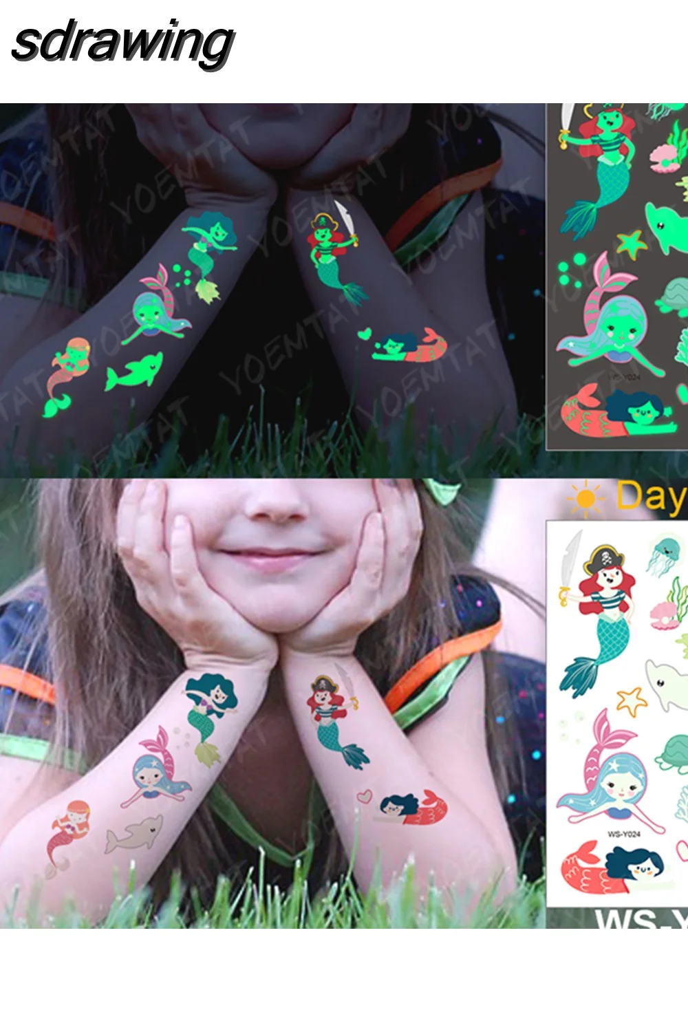 sdrawing Waterproof Temporary Tattoo Woman Sticker Panda Tiger Cute Animal Glowing Tatto Boy Girl Baby Child Kid Flash Fake Tato