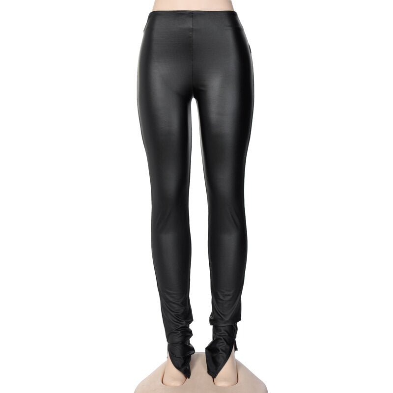 Dulzura Pu Leather Pencil Pants Slit High Waist Streetwear Skinny Sexy 2020 Autumn Winter Trousers Solid Club Bottoms