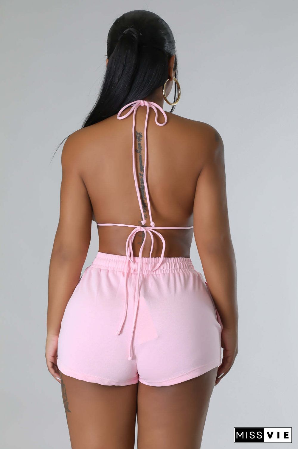 Color Block Print Halter Bra Two Piece Shorts Set