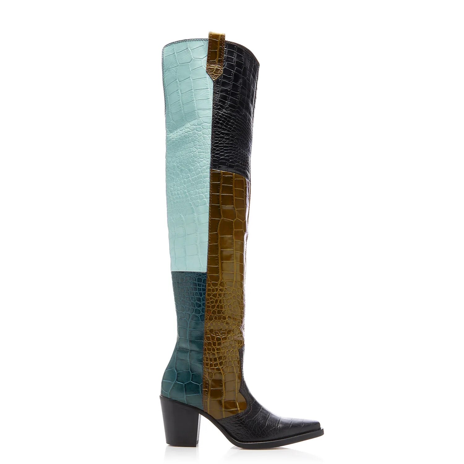 TAAFO Crocodile Embossed Women's Long Booties High Heels Square Toe Ladies Knee-High Boots Concise Office Shoes Big 