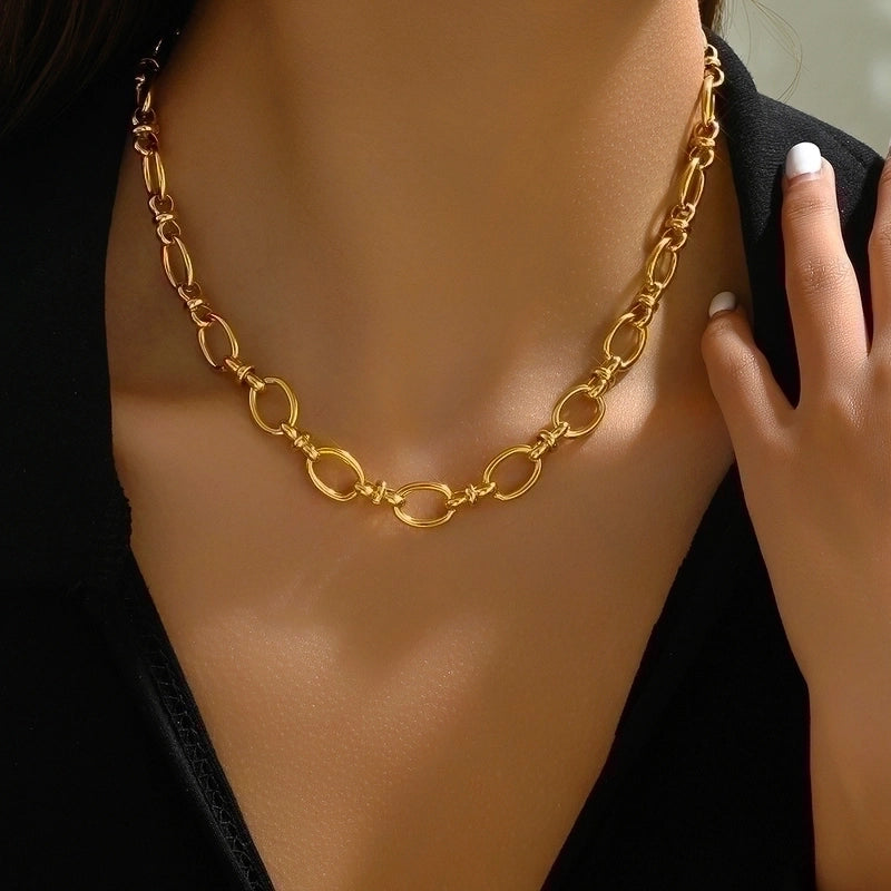 201 Stainless Steel 18K Gold Plated Hip-Hop Vacation Patchwork Plating Solid Color Necklace