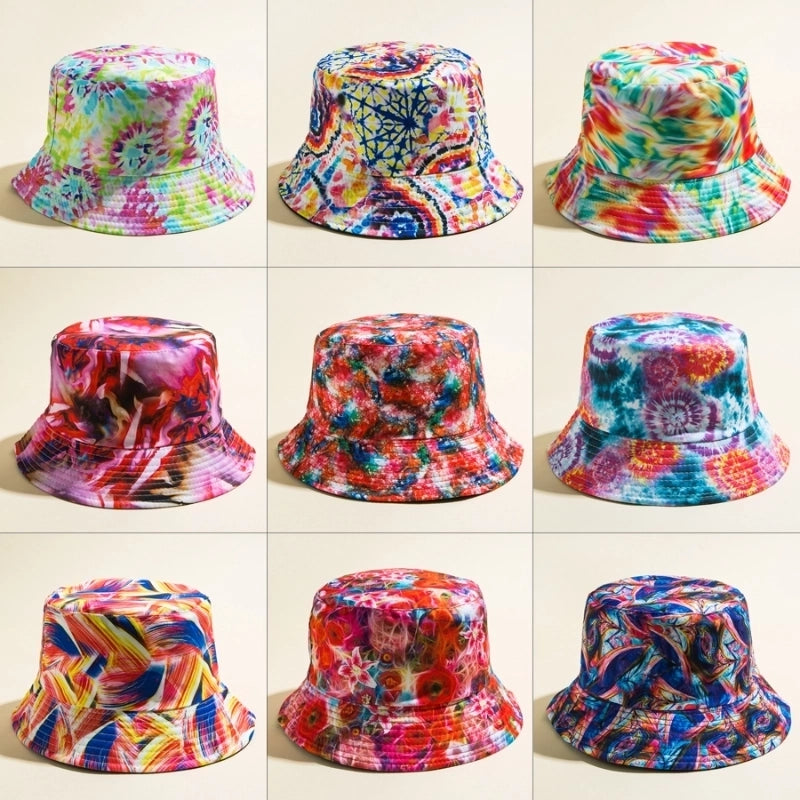 Unisex Hip-hop Colorful Printing Flat Eaves Bucket Hat