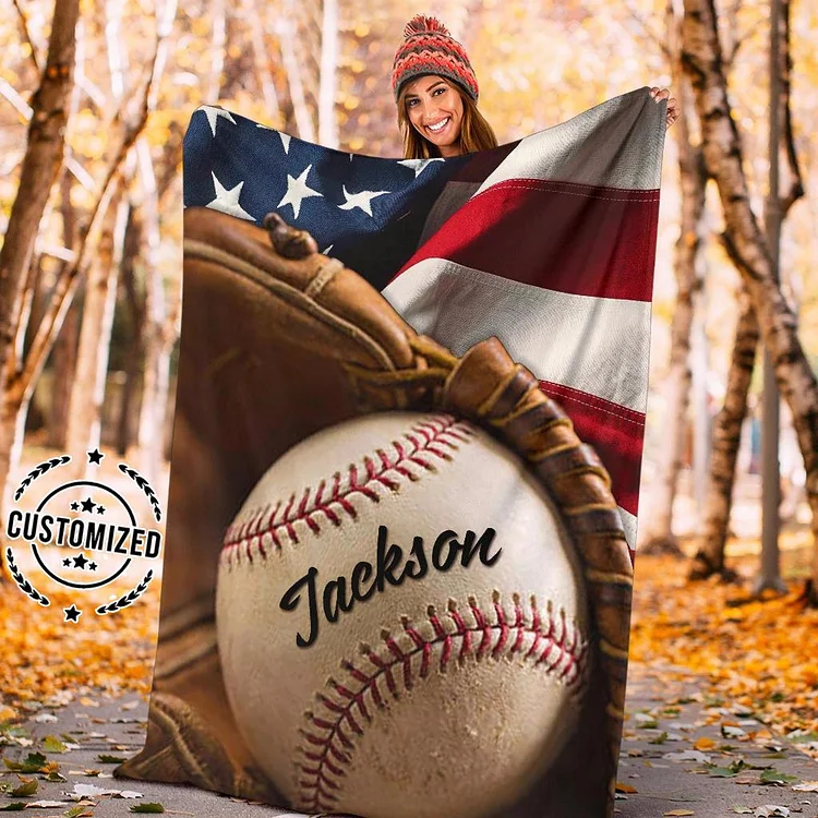 Personalized Baseball Blanket, Baseball Custom Name Number Soft Cozy Blanket | BKKid486