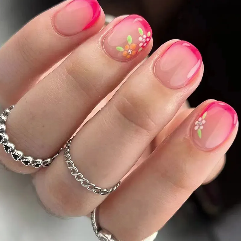 Churchf Churchf Sister Pink Tender Girl French Flower Flower Nail Lovely Sweet Sister Ins Wind Fashion Wear A Beautiful A Piece