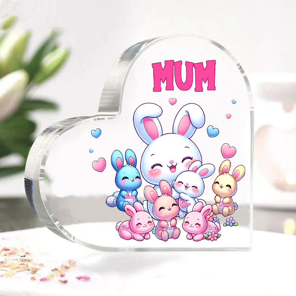Personalised Text Acrylic Heart Keepsake Custom 6 Names Ornament Bunny Family Gifts For Mother/Grandma-Jessemade AU