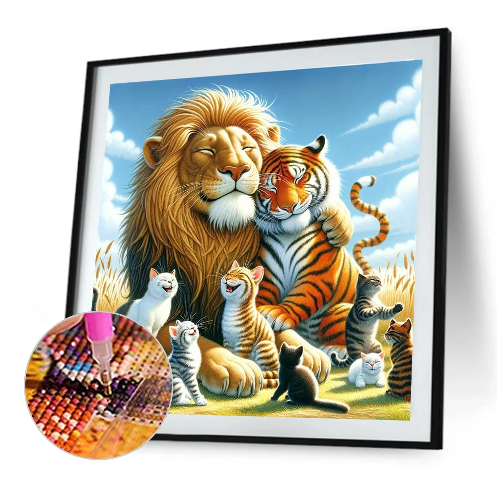 Diamond Painting - Full Round Drill - Cat Tiger Lion(Canvas|40*40cm)