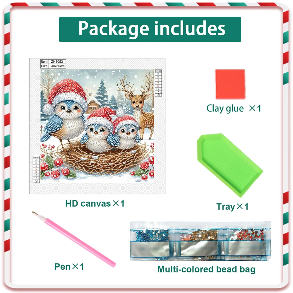Diamond Painting - Partial Special Shaped Drill - Xmas Bird(Canvas|30*30cm)