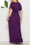 Plus Size Elegant Lace Up Solid Deep V Neck Maxi Dress