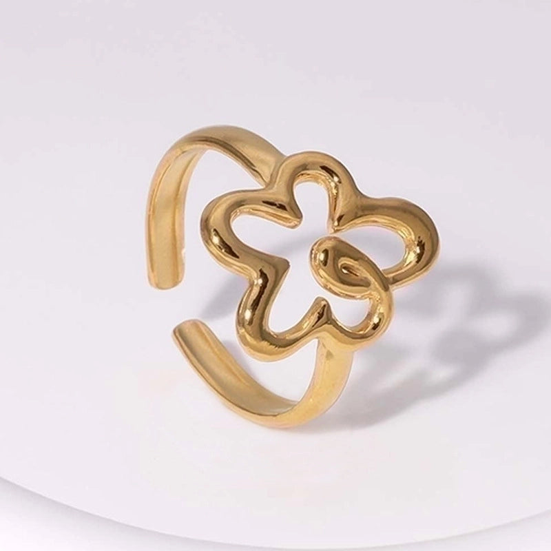 304 Stainless Steel 18K Gold Plated Elegant Retro Plating Geometric Leaf Heart Shape Open Rings