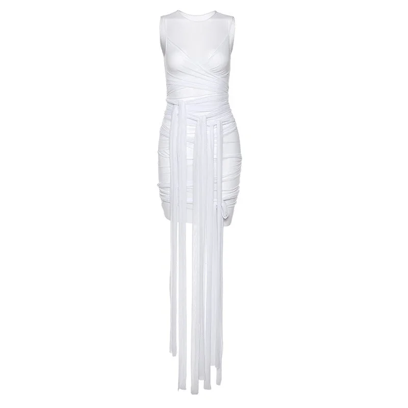 Fashion Design See-through Mesh Sexy Backless Slim Hip Street Photo Dress