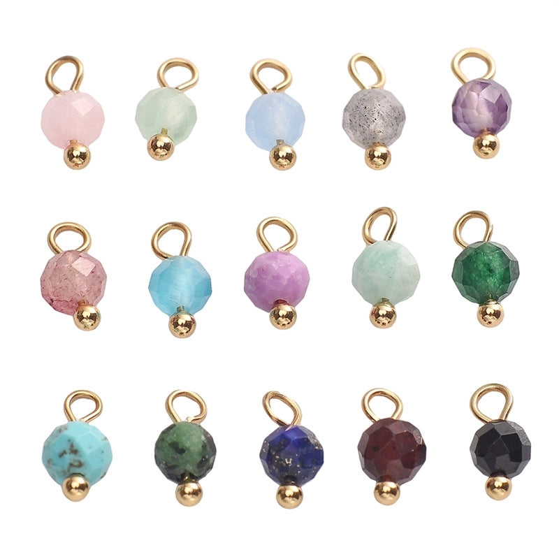 5 PCS/Package Diameter 3mm Diameter 4mm Hole 1~1.9mm Alloy Natural Stone Geometric Pendant Jewelry Accessories