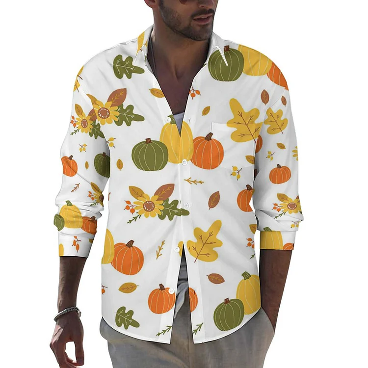 Lapel Pocket Long Sleeve Shirt Pumpkin Fall