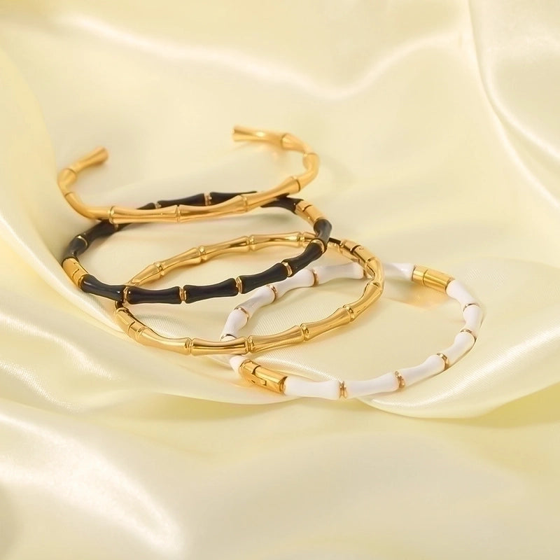 Retro Classic Style Solid Color Stainless Steel 18K Gold Plated Bangle In Bulk