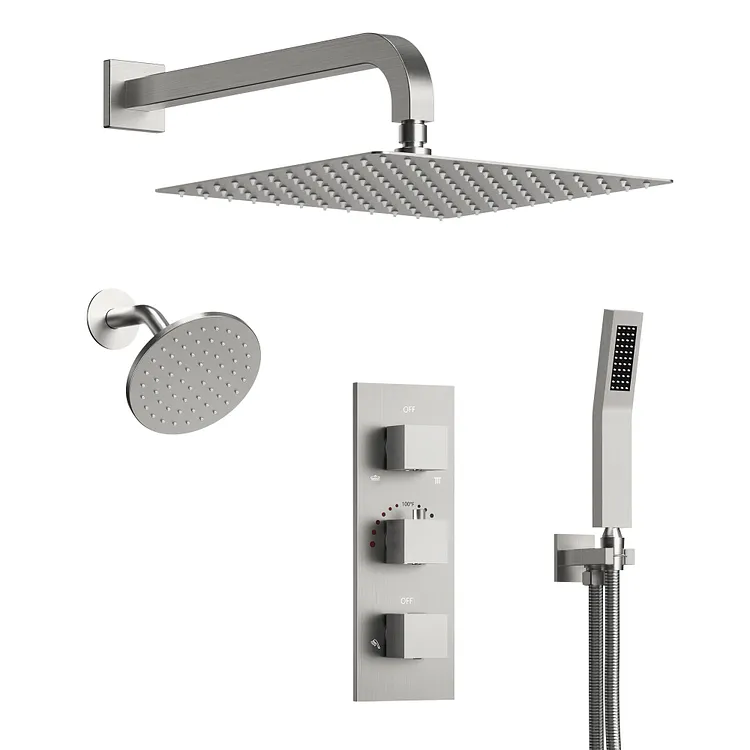 EVERSTEIN 12" Wall Mount Thermostatic Rainfall Shower System in Brushed Nickel