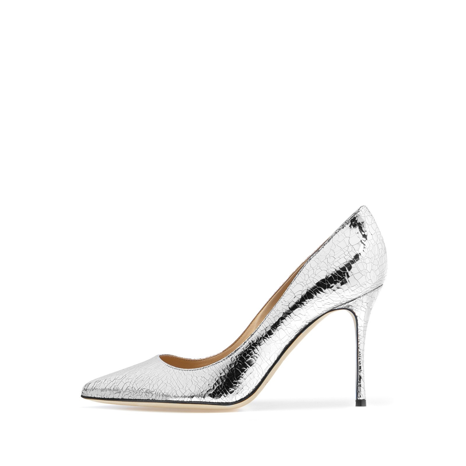 Silver Crackle Effect Pointed Toe Stiletto Heel Pumps for Women
