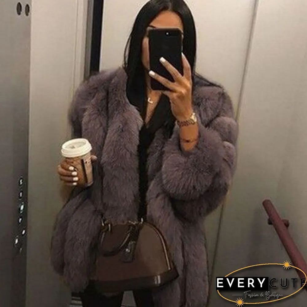 Womens Fall Winter Luxury Faux Fur Coat Elegant Furry Thick Warm Jacket Party Cardigan