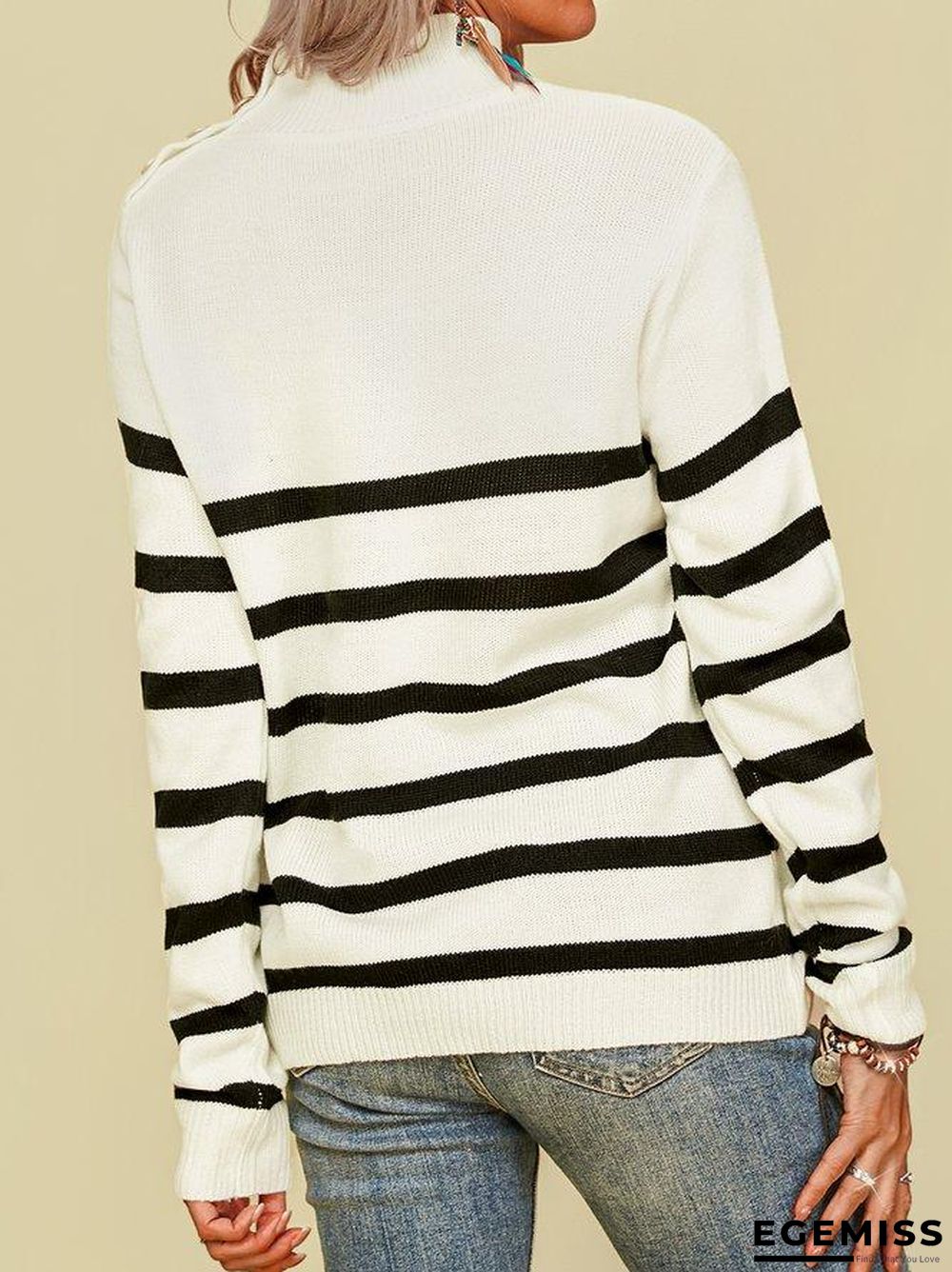 Casual Long Sleeve Striped Sweater | EGEMISS