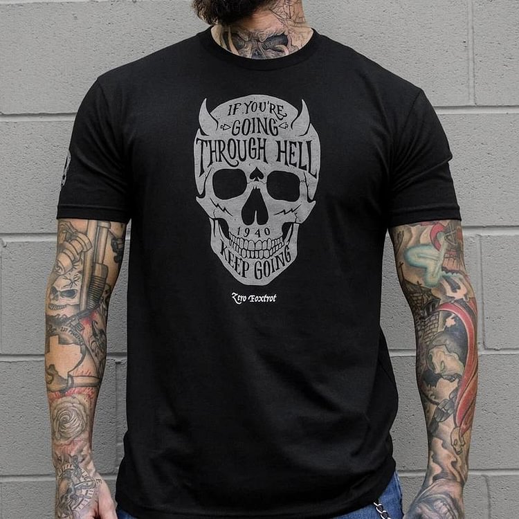 Round Neck Skull Print Vintage T-Shirt