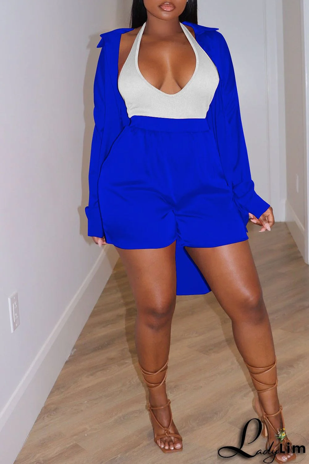 Pink Casual Solid Patchwork Buckle Turndown Collar Long Sleeve Two Pieces