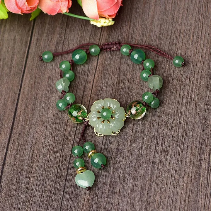 Dangling Flower Natural Green Jade Luck Bracelet
