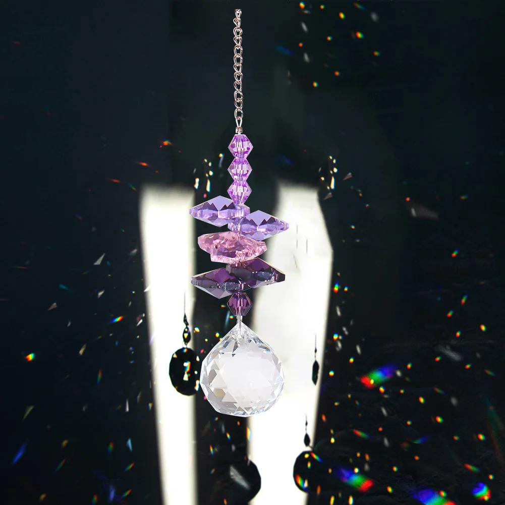 Crystal Wind Chime Light Catching Pendant Home Hanging Ornaments (Purple)