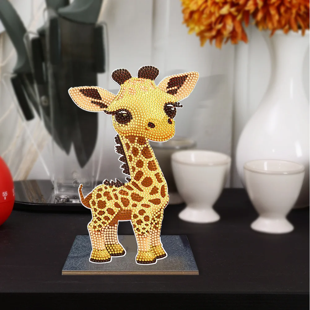 DIY Giraffe Diamonds Painting Ornaments Wooden Animal Art Craft Kids Gift