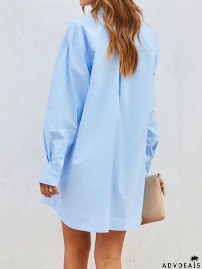 Button Up Long Sleeve Mini Shirt Dress