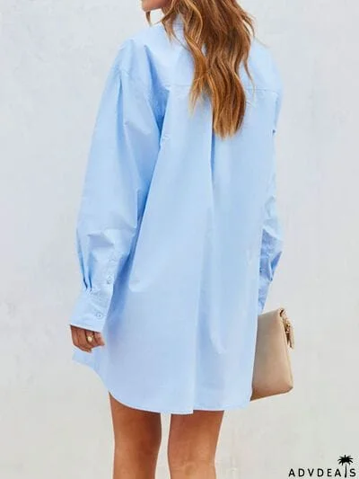 Button Up Long Sleeve Mini Shirt Dress