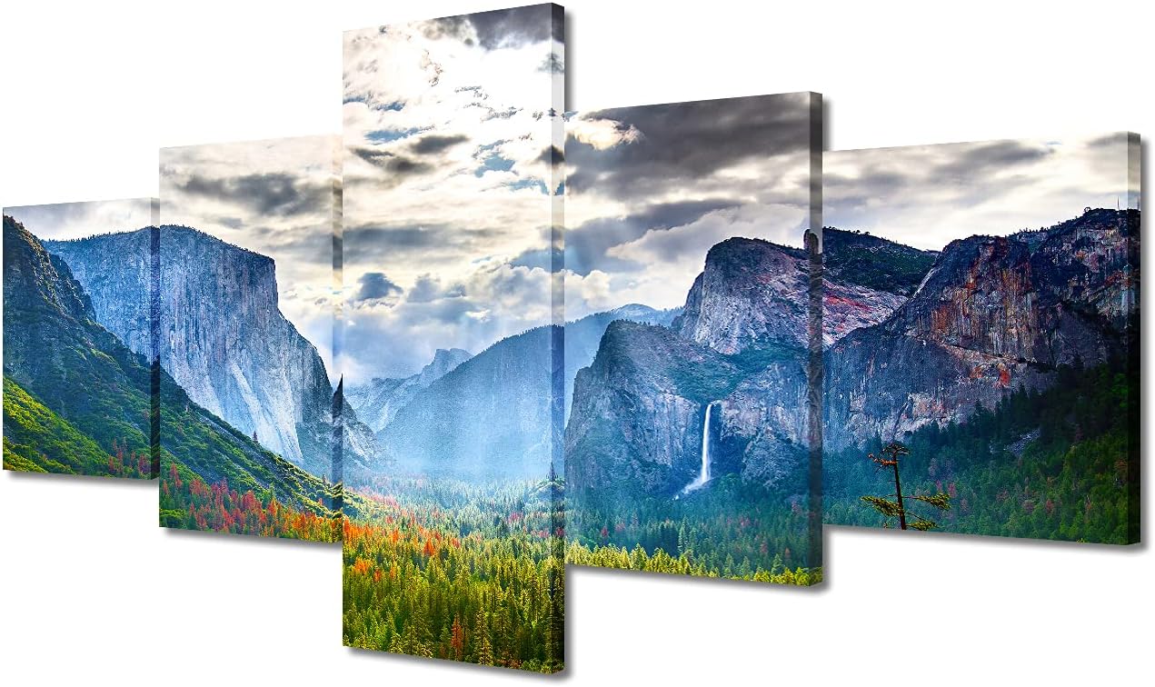 TUMOVO Yosemite National Park Natural Landscape Wall Decor California Wall Art Picture Canvas Print Yosemite Valley Poster Painting Framed Living Room Bedroom Decoration Ready to Hang (50''Wx 24''H) 50&#039;&#039;Wx24&#039;&#039;H