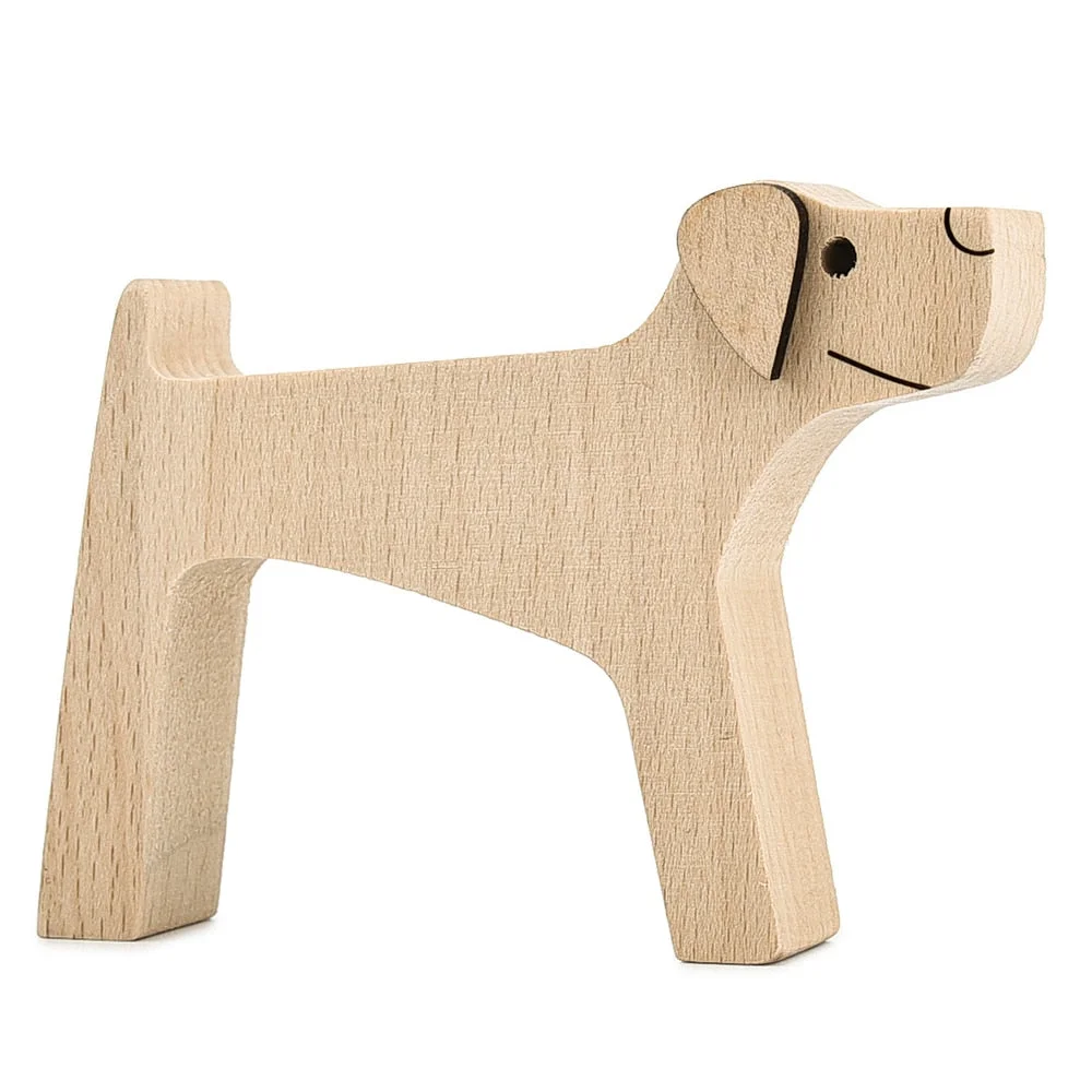 Handmade Wood Dog Decor Sculptures Craft Creative Figurine Ornement Decoration For Bedroom Home Office Decor Gift Natural