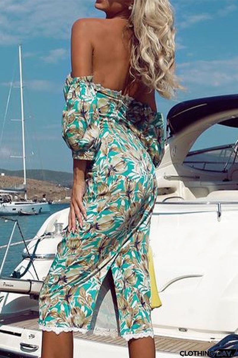 Sexy Floral Patchwork Off the Shoulder One Step Skirt Dresses