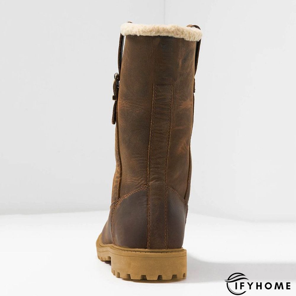 Women Slide Snow Boots Pu Working Chunky Heel Winter Shoes | IFYHOME