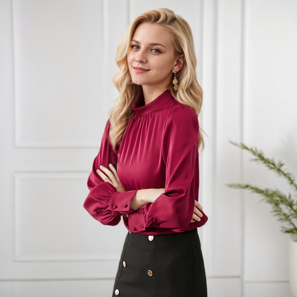 Round Neck Elegant Silk Shirt for Women REAL SILK LIFE