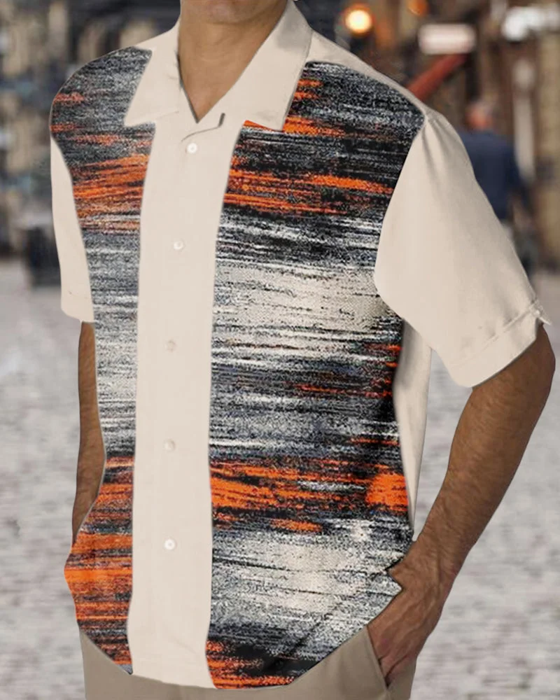 Men's Loose Shirt Abstract Print Short Sleeves